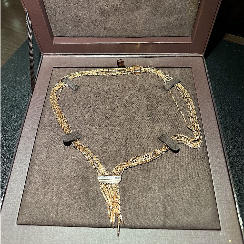 COPY - Monica Vinader 18K Gold & Diamond Bezel Chandelier Drop Layered Necklace